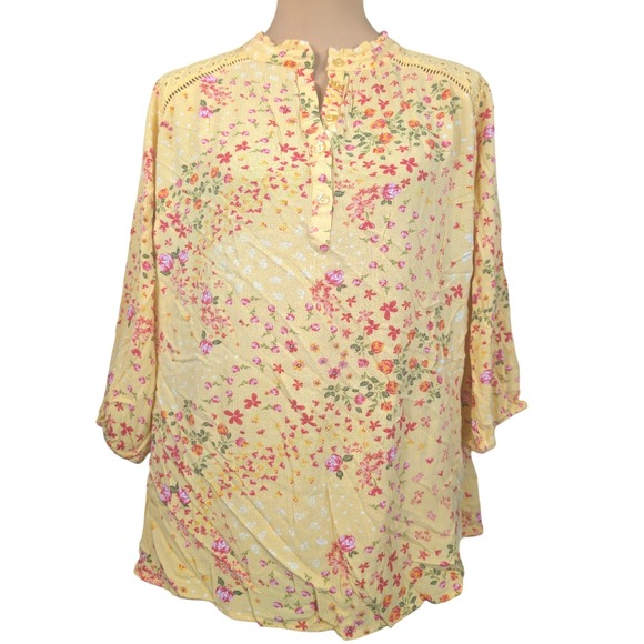 Torrid Floral Blouse Rayon‎ Top Lace Accents Yellow Lightweight Size 1X - Picture 1 of 8
